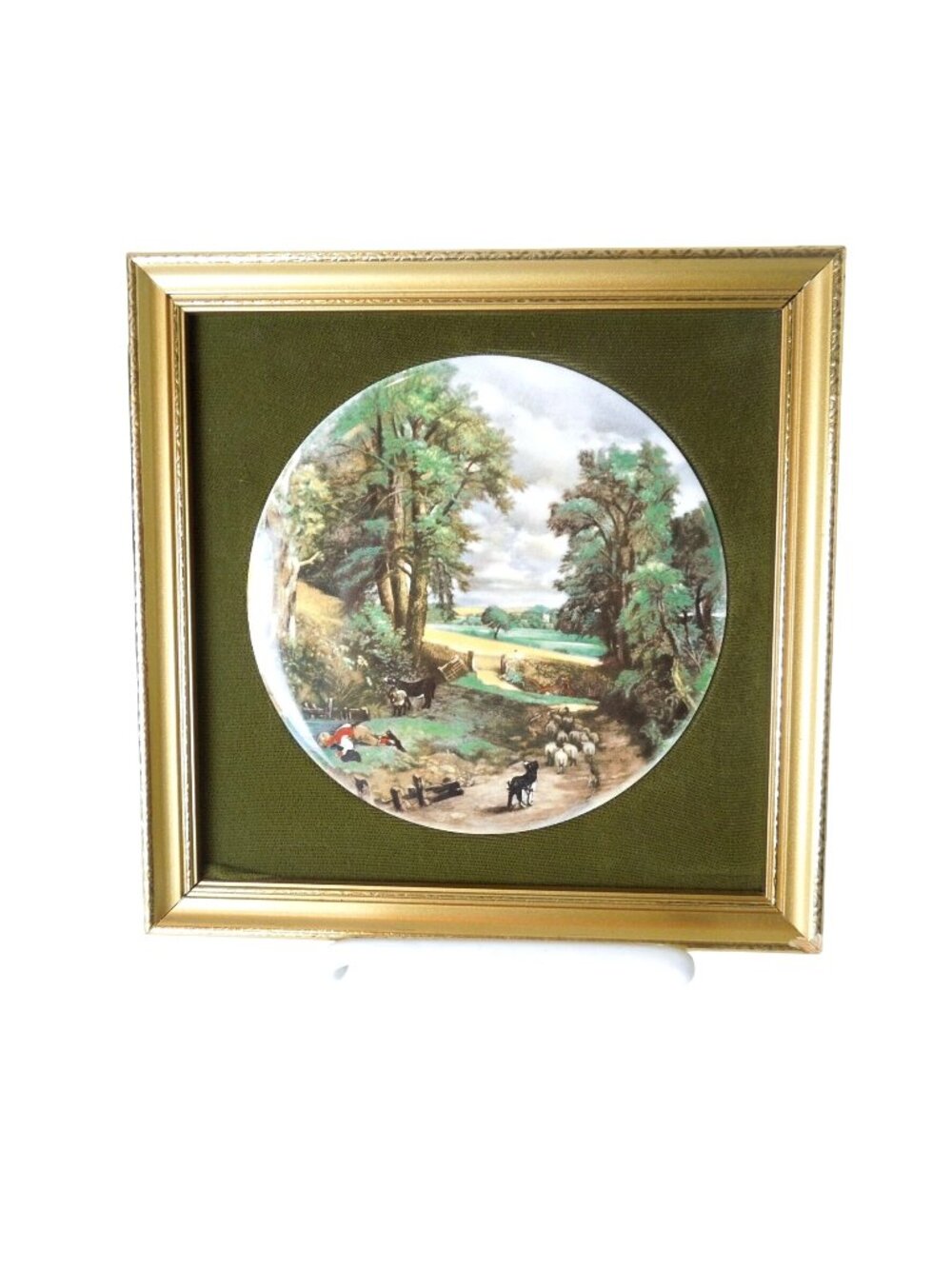 Vintage Harleigh Corn Field Constable Framed Ceramic Plaque England 6.7"